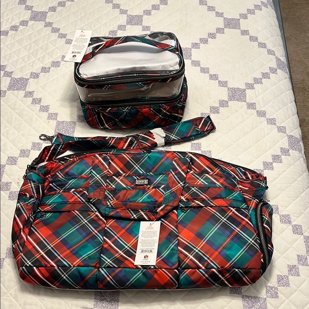 Lug Plaid Travel Bag Set - Red and Green
